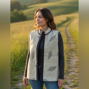 Robert Kitchen Canada Women’s Faux Suede Green Leaf Cardigan Vest Size XL